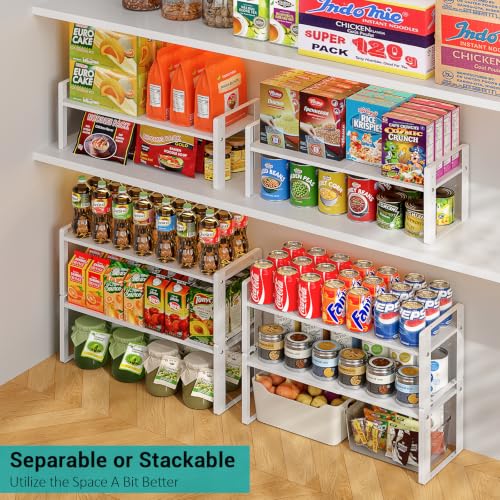 2 Pack Expandable Cabinet Organizer Shelves, 88lbs High Weight Capacity, Stackable Heavy-Duty Metal Storage Rack, Adjustable Cabinet Shelf for Kitchen, Pantry, Cupboard, Under Sink, White - color: White