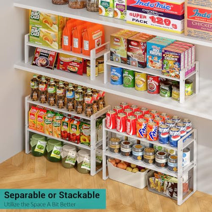 2 Pack Expandable Cabinet Organizer Shelves, 88lbs High Weight Capacity, Stackable Heavy-Duty Metal Storage Rack, Adjustable Cabinet Shelf for Kitchen, Pantry, Cupboard, Under Sink, White - color: White