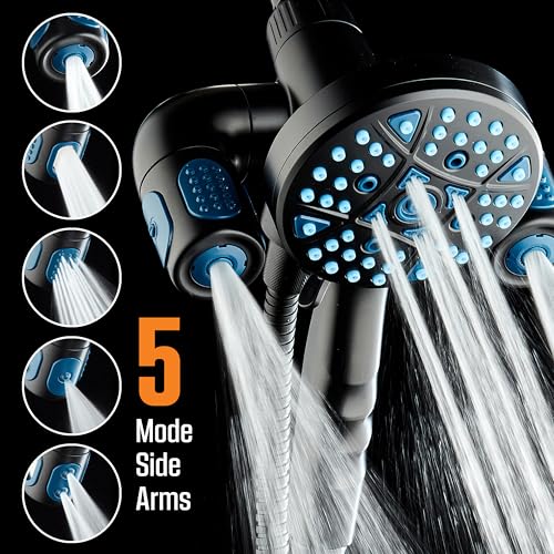 AquaCare Polaris 208-mode High Pressure Shower Head Combo with Hydro Arms | Luxury 3-way 14-zone System with 370 Stay-clean Power Jets, Handheld Magnetic Docking & 6 ft. Stainless Steel Hose / Black - color: Matte Black