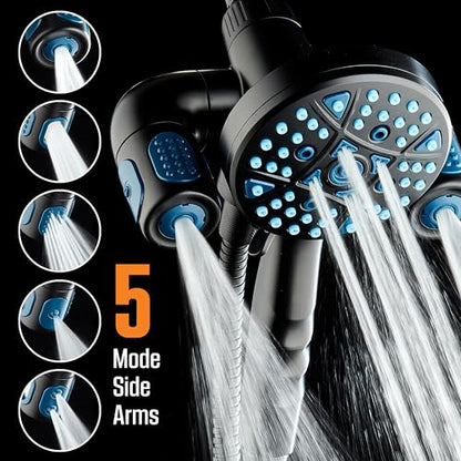 AquaCare Polaris 208-mode High Pressure Shower Head Combo with Hydro Arms | Luxury 3-way 14-zone System with 370 Stay-clean Power Jets, Handheld Magnetic Docking & 6 ft. Stainless Steel Hose / Black - color: Matte Black
