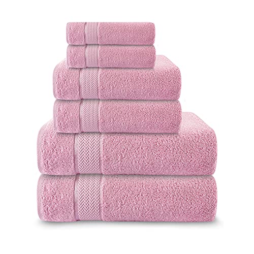 CRAFTBERRY- 6 Piece Cotton Bath Towel Set- 2 Bath - 2 Hand - 2 Face, Pink | 100% Cotton • Thick & Plush • Hotel Quality • Ultra Soft • Highly Absorbent • Quick Dry • Low Lint • Machine Washable - color: Pink
