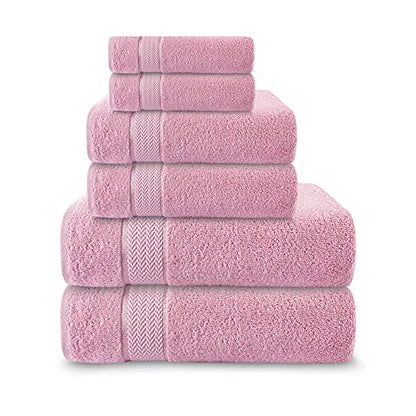 CRAFTBERRY- 6 Piece Cotton Bath Towel Set- 2 Bath - 2 Hand - 2 Face, Pink | 100% Cotton • Thick & Plush • Hotel Quality • Ultra Soft • Highly Absorbent • Quick Dry • Low Lint • Machine Washable - color: Pink