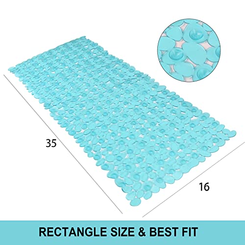 SONGZIMING Bathtub Mat Non Slip Pebble Bath Shower Mat with Drain Holes, Suction Cups Mat for Tub 16" W x 35" L, Clear Green - color: Clear Green