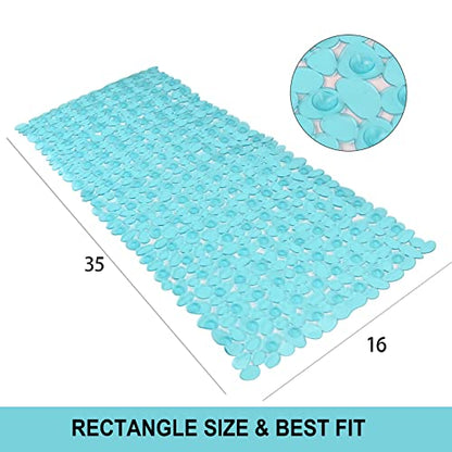 SONGZIMING Bathtub Mat Non Slip Pebble Bath Shower Mat with Drain Holes, Suction Cups Mat for Tub 16" W x 35" L, Clear Green - color: Clear Green