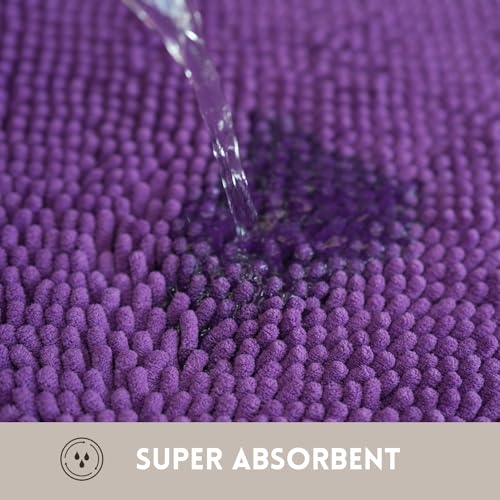 Bathroom Rugs Chenille, Extra Thick and Absorbent, Non-Slip, Machine Washable, Dry Quckily, Soft Cozy Plush, Used Under Shower Bathtub and Sink, Bath mat Sets Purple - color: Violet, size: 20 x 32 inch + 20 x 20 inch (U-Shape)