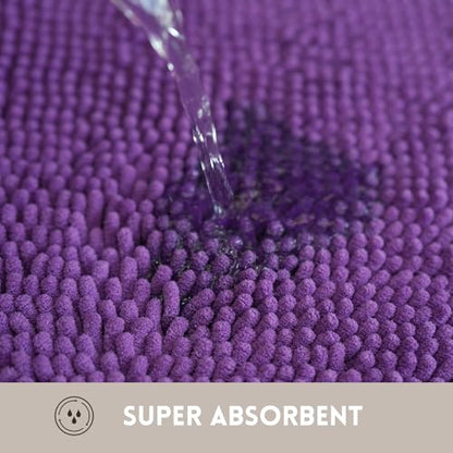 Bathroom Rugs Chenille, Extra Thick and Absorbent, Non-Slip, Machine Washable, Dry Quckily, Soft Cozy Plush, Used Under Shower Bathtub and Sink, Bath mat Sets Purple - color: Violet, size: 20 x 32 inch + 20 x 20 inch (U-Shape)