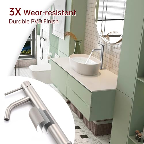 SUMERAIN Brushed Nickel Tall Bathroom Vessel Sink Faucet | Single Handle, Single Hole, 304 Stainless Steel, Water-Saving, with Faucet Supply Lines, Easy DIY Install - color: Brushed Nickel, size: Vessel Sink faucet