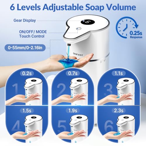 Automatic Liquid Soap Dispenser Touchless,6-Level Adjustable,USB Rechargeable Smart Soap Dispenser,16.9oz/500mL Compatible with Thick Thin Dish/Hand Soap for Bathroom Accessories Kitchen Sink-White - color: White