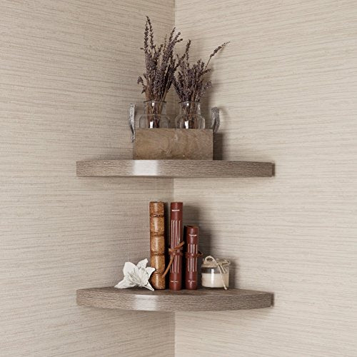 Danya B. XF11115-2W Small Floating Wall Mount Laminate Wood Corner Wall Radial Shelves (Set of 2) – White