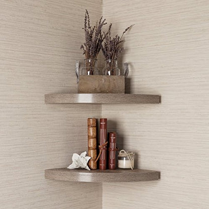 Danya B. XF11115-2W Small Floating Wall Mount Laminate Wood Corner Wall Radial Shelves (Set of 2) – White