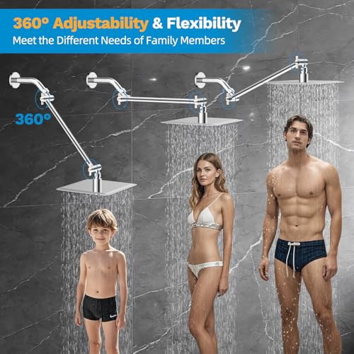 All-Metal Shower Extension Arm, G1/2" Universal/Adjustable, 11-Inch, Black | Brass Flexible Shower Head Extender Height/Angle Adjusted, Stainless Steel Pipe Extending with Lock Joint for Rain Showerhead - color: Chrome, size: 11 Inch