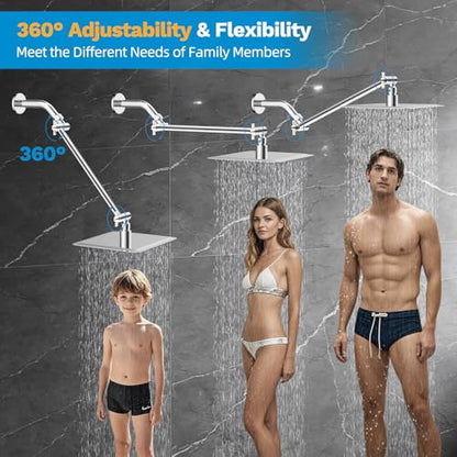 All-Metal Shower Extension Arm, G1/2" Universal/Adjustable, 11-Inch, Black | Brass Flexible Shower Head Extender Height/Angle Adjusted, Stainless Steel Pipe Extending with Lock Joint for Rain Showerhead - color: Chrome, size: 11 Inch