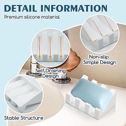 Silicone Soap Dish Self Draining with Suction Cups (White, 1 Pack) | Waterfall drainage design drains fast to keep soap dry non-slip silicone base, practical soap saver for bathroom & kitchen - color: White, size: 1