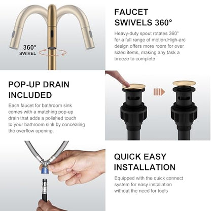 Champagne Bronze Pull Down Widespread Bathroom Faucet 2 Handle 3 Hole | Pull Out Bathroom Faucet with Pop Up Drain & Supply Lines, Lead-Free cUPC & NSF Certified, 8 Inch Faucet for Vanity RV Sink - color: Champagne Bronze