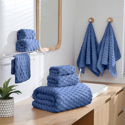 6 Piece Bath Towel Set, 40"x80" Microfiber Towels, Blue | Microfibers，Extra-large size，Quick dry，Highly Absorbent，Big and Tall users，2Bath towels 2Hand towels 2Washcloths - color: Blue, size: Bath Sheet Set-6PCS