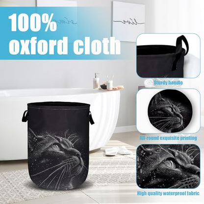 Black Cat Stars Night Laundry Basket, Laundry Hamper Collapsible Oxford Cloth with Handle Clothes Storage Bin for Bathroom Laundry Room Bedroom 15.7 X 20 Inch - color: Black Cat Stars Night