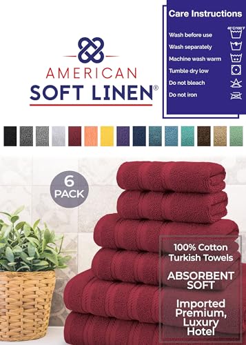 American Soft Linen 100% Carde Cotton 6 Piece Towel Set, 590 GSM Heavy Weight Soft Absorbent Turkish Towels for Bathroom, Burgundy Red - color: Bordeaux