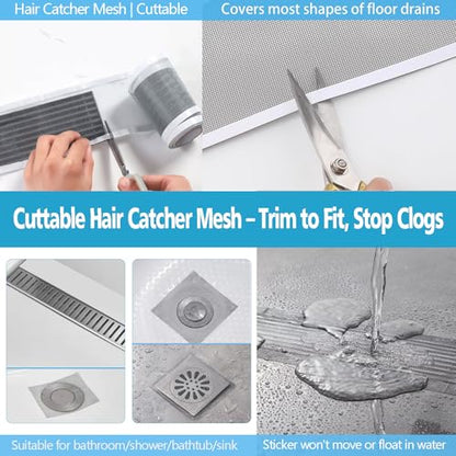 Neodrain 1 PCS Linear Shower Drain Hair Catcher,3.5" X33FT | Cutable Disposable Bathroom Drain Sticker,for Neodrain 2.75" Width Tile-Drain/Linear Drain - size: 1 pack