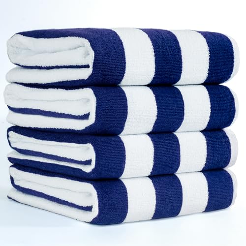 American Soft Linen Cabana Striped Beach Towels, 30x60 inch 4 Piece Oversize Pool Towels, Quick Drying Sand Free Swim Towels, Navy Blue - color: Navy Blue