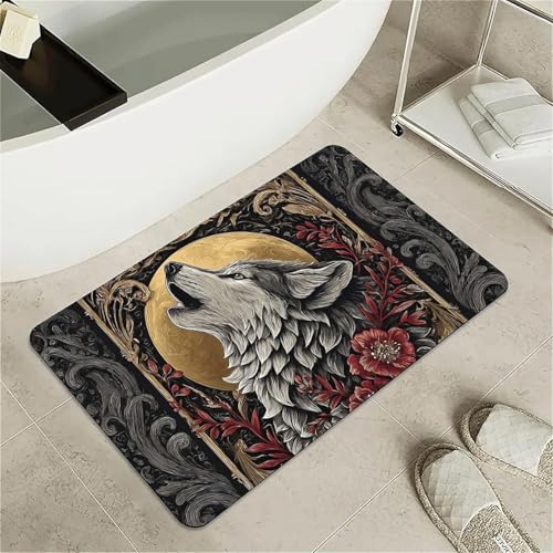 Bath Mat Rug,Artistic Wolf Non Slip Quick Dry Super Absorbent Thin Bathroom Rugs Fit Under Door-Easy to Clean Bathroom Floor Mats-Shower Rug for Shower Sink Bathtub(20" x 31"in) - color: Artistic Wolf, size: 1'8" x 2'8" (Rectangular)