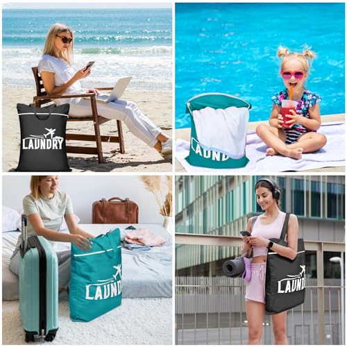 2 Pcs Large Travel Laundry Bag - Washable Waterproof Wet Bag for Dirty Clothes, Swimsuit, Workout, Gym, Swimming Pool, Yoga, College Dorm (Black+Blue) - color: Black+Blue