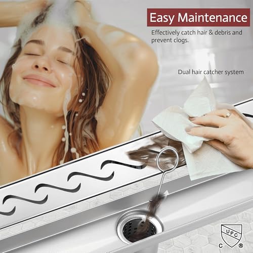 Linear Shower Drain, 32 inch Brushed Nickel | Including Hair Catcher and Removable Grate, 304 Stainless Steel, Easy to Install and Clean (Drain Base Not Included) - color: Brushed Nickel, size: 32 inch