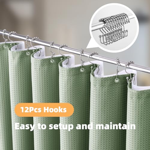 LaCyan Waterproof Waffle Shower Curtain, 258GSM Heavy Duty 3 Piece Set with Clear Liner and 6 Stainless Steel Hooks, Polyester Fabric Shower Curtains for Bathroom, Machine Washable, 72x72 Inch, Green - color: Green, size: 72"W x 72"L (Pack of 1)