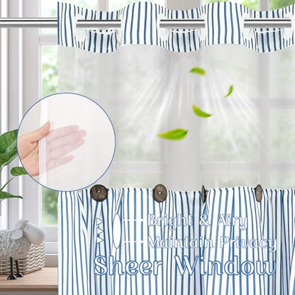 ASPMIZ Farmhouse Striped Shower Curtain and Liner Set No Hook, Blue 71x86 | No Hook Shower Curtain with Snap in Liner Fabric, Rustic Washable Waterproof Bathroom Curtains with Button, Mesh Top Window - color: Blue Striped, size: 71"W x 86"L (Pack of 1), s
