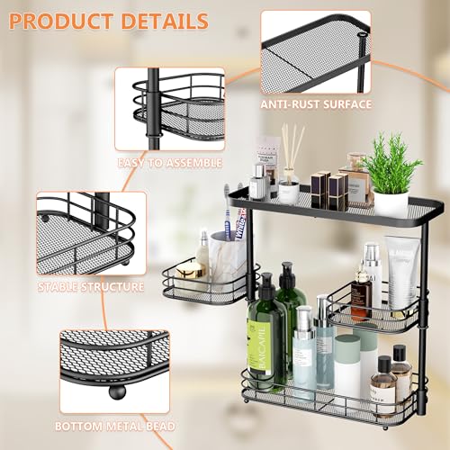 VITVITI 3 Tier Bathroom Organizer Countertop, Counter Storage Shelf, Black | Metal Wire Bathroom Vanity Mesh Bath Room Sink Kitchen Rack with 360 Rotating Basket - color: 3 Tier Rotating Black