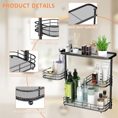 VITVITI 3 Tier Bathroom Organizer Countertop, Counter Storage Shelf, Black | Metal Wire Bathroom Vanity Mesh Bath Room Sink Kitchen Rack with 360 Rotating Basket - color: 3 Tier Rotating Black