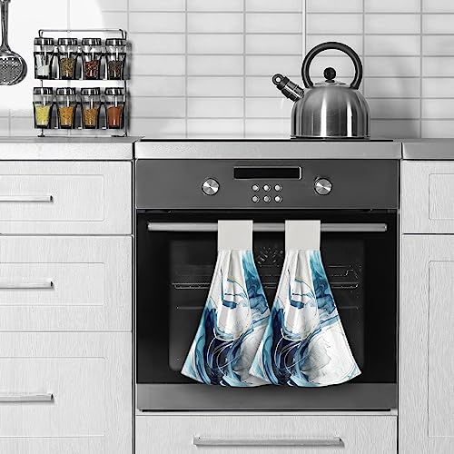 Giwawa Blue Abstract Kitchen Hand Towels 2 Pieces Canvas Art Dish Cloth Tie Towels with Hanging Loop Tea Bar Towels for Bathroom Tabletop Home - color: Blue Abstract