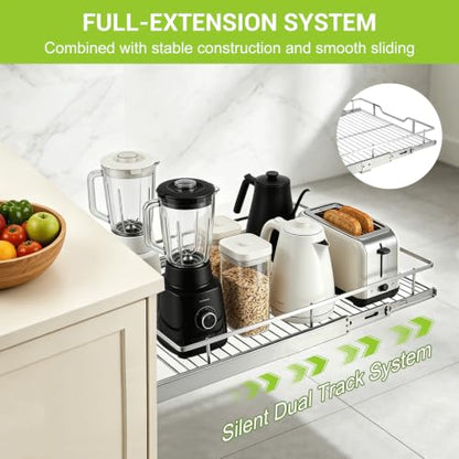 Pull Out Cabinet Organizer 20" W X 21" D, Chrome | Pull Out Drawers for Cabinets, Slide Out Drawers for Kitchen Cabinet Organizer, Cabinet Drawers Slide Out