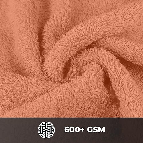 Ocean Towel Set for Bathroom 100% Luxury Cotton Bath Towels Set of 8 (2 Bath Towel and 2 Hand Towel & 4 Wash Cloth) - Peach Soft Towels Bathroom 600 GSM Double Stitched for Durability - color: Peach