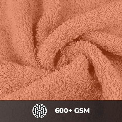 Ocean Towel Set for Bathroom 100% Luxury Cotton Bath Towels Set of 8 (2 Bath Towel and 2 Hand Towel & 4 Wash Cloth) - Peach Soft Towels Bathroom 600 GSM Double Stitched for Durability - color: Peach