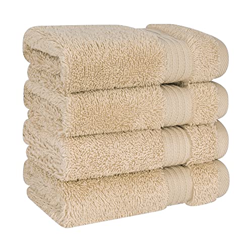 Cotton Paradise 100% Cotton Turkish Towel Set, Soft Absorbent Quick Dry, 4 Piece Washcloth Set, Beige - color: Beige, size: 13"x13"