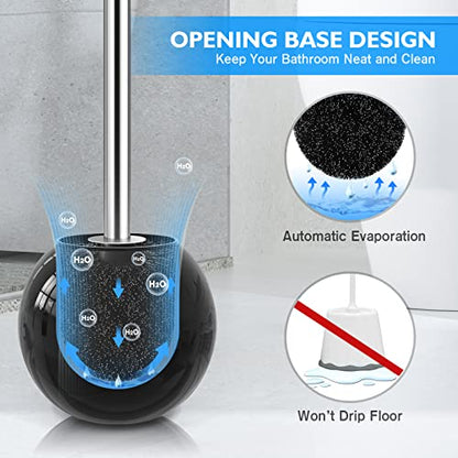 Toilet Brush and Holder 2 Pack, 304 Stainless Steel Toilet Brush with Extended and Durable Comfortable Brush Handle, Toilet Bowl Brush for Bathroom Toilet - Ergonomic, Pratical Durable (Black) - color: Black