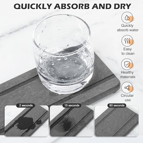 4PCS Stone Drying Trays for Bathroom Sink and Kitchen Counter, Water Absorbing Stone Tray with Diatomaceous Earth, Soap Dish and Coaster - color: Dark Gray 2stripes