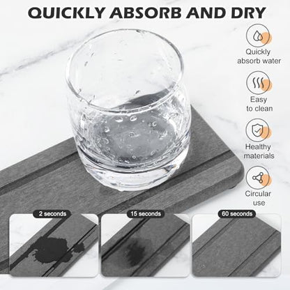 4PCS Stone Drying Trays for Bathroom Sink and Kitchen Counter, Water Absorbing Stone Tray with Diatomaceous Earth, Soap Dish and Coaster - color: Dark Gray 2stripes