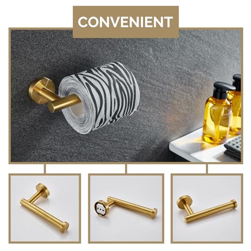 Angle Simple Bathroom Hardware Set Brushed Dark Gold, 4-Piece | SUS304 Stainless Steel Bathroom Fixtures Accessory Kit with Towel Hook x 2, Toilet Paper Holder and Rotary Towel Ring - color: Brushed Dark Gold