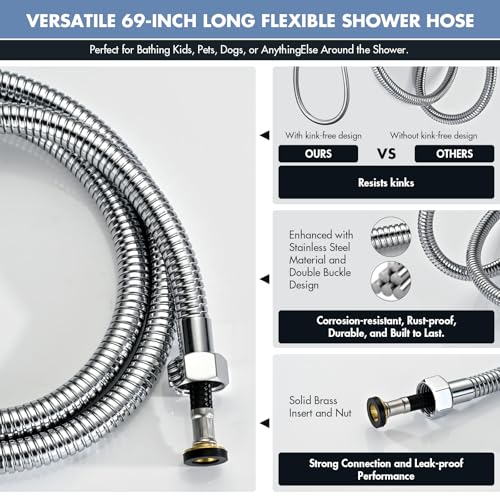 Adjustable 30-Inch Shower Slide Bar with 5-Function Handheld Shower Head, Stainless Steel Wall Mount Shower Slide Bar Set with Extra Hose (Chrome) - color: Chrome