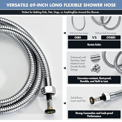 Adjustable 30-Inch Shower Slide Bar with 5-Function Handheld Shower Head, Stainless Steel Wall Mount Shower Slide Bar Set with Extra Hose (Chrome) - color: Chrome