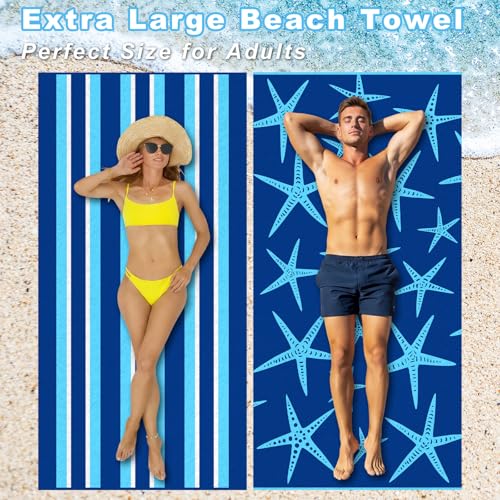 2 Pcs Microfiber Beach Towel 36 x 72 in Oversized Beach Towel Thin Soft Large Pool Camping Swim Towels Quick Dry, Light Weight, Sand Free for Travel Summer Accessories