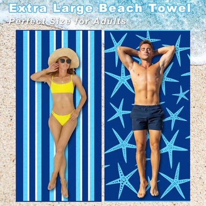 2 Pcs Microfiber Beach Towel 36 x 72 in Oversized Beach Towel Thin Soft Large Pool Camping Swim Towels Quick Dry, Light Weight, Sand Free for Travel Summer Accessories