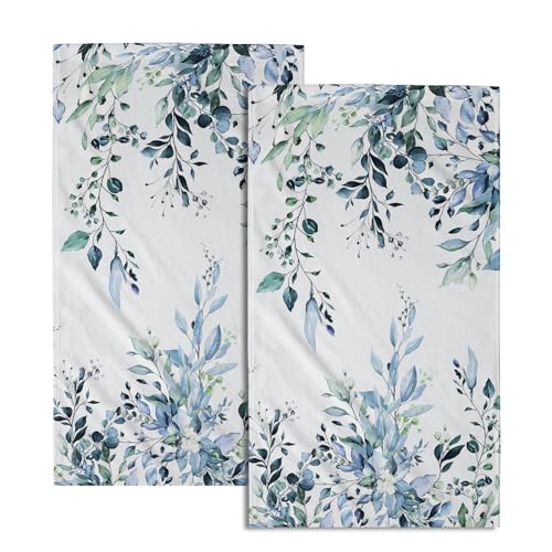 Blue Eucalyptus Hand Towels Set of 2 Sage Leaves Soft Absorbent Small Bath Towel Kitchen Dish Guest Towel for Bathroom Hotel Gym Spa - color: Blue Eucalyptus Leaf