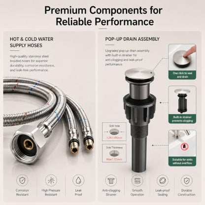 VOTON Vessel Sink Faucet Brushed Nickel Modern Tall Waterfall Bathroom Sink Faucet with Pop-Up Drain Single Handle Bathroom Faucet 1 Hole Bowl Lavatory Vanity Faucet, Rv Sink Camper Farmhouse Faucet - color: Brushed Nickel, size: Tall