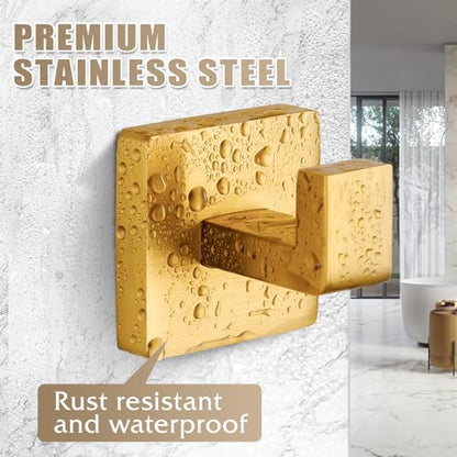 Towel Hooks for Bathrooms Robe Hook Coat Hook 4 Pack Brushed Gold Stainless Steel Heavy Duty 33 Lbs Wall Mounted Square Hooks for Bathroom Kitchen Bedroom - color: Brushed Gold