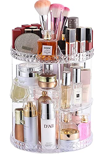 Cq acrylic Rotating Makeup Organizer,Adjustable Spinning Skincare Organizer for Vanity,Countertop,Clear Rotating Perfume Organizer,Bathroom Lazy Susan Organizers,Spin Beauty Product Storage Rack,1Pack - size: 4 Tier With Pattern