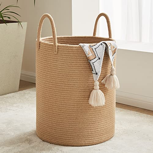Fiona's magic 72L Large Woven Laundry Hamper, Tall Cotton Rope Storage Basket, Jute Baby Nursery Hamper for Blankets, Toys and Clothes in Bedroom and Living Room Organizing, Jute - color: Brown Jute, size: Large(72L)