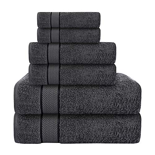 6 Piece 100% Cotton Bath Towel Set - 2 Bath - 2 Hand - 2 Face, Dark Grey | 100% Cotton • Thick & Plush • Hotel Quality • Ultra Soft • Highly Absorbent • Quick Dry • Low Lint • Machine Washable - color: Grey