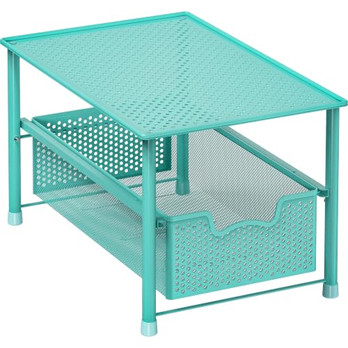 Simple Houseware Stackable Under Sink Sliding Basket Drawer, Turquoise | Perforated Free Standing Organizer, Kitchen/Pantry/Cabinet/Counter - color: Turquoise